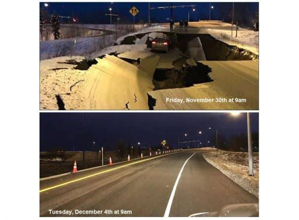 Дорожные службы Аляски всего за 4 дня восстановили разрушенную землетрясением дорогу - usa.one - шт.Аляска - Аляска