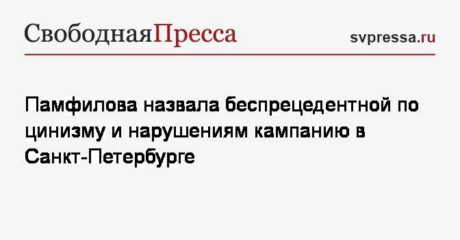 Владимир Путин - Элла Памфилова - Памфилова назвала беспрецедентной по цинизму и нарушениям кампанию в Санкт-Петербурге - svpressa.ru - Россия - Санкт-Петербург