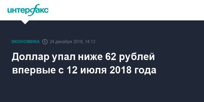 Доллар упал ниже 62 рублей впервые с 12 июля 2018 года - interfax.ru - Москва