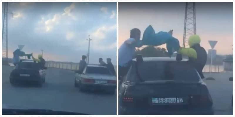Пассажиры авто высунулись из окон и размахивали флагом в пригороде Актау (видео) - nur.kz - Казахстан - Мангистауская обл. - Актау