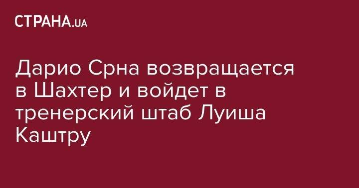 Дарио Срна - Дарио Срна возвращается в Шахтер и войдет в тренерский штаб Луиша Каштру - strana.ua - Украина - Киев - Италия - Донецк