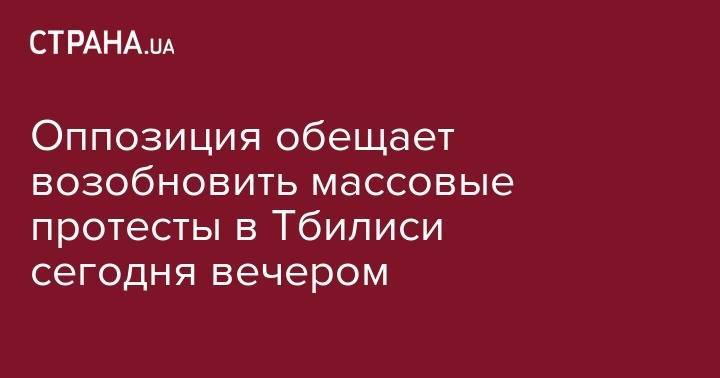 Оппозиция обещает возобновить массовые протесты в Тбилиси сегодня вечером - strana.ua - Грузия - Тбилиси