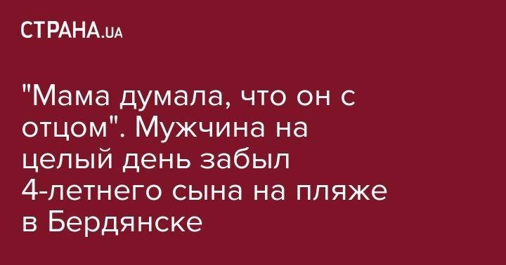 "Мама думала, что он с отцом". Мужчина на целый день забыл 4-летнего сына на пляже в Бердянске - strana.ua - Бердянск
