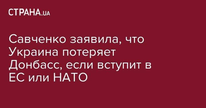 Надежда Савченко - Савченко заявила, что Украина потеряет Донбасс, если вступит в ЕС или НАТО - strana.ua - Украина - Киев