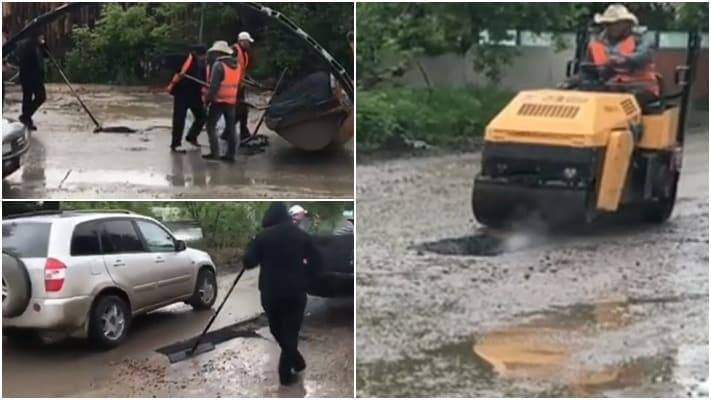 Укладка асфальта во время ливня в Щучинске возмутила горожан - nur.kz - Акмолинская обл.