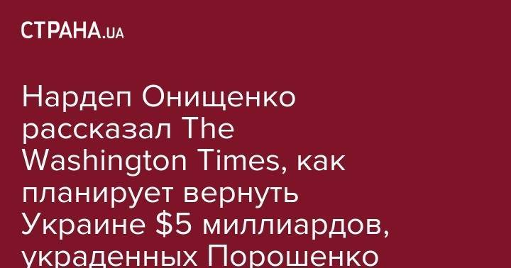Владимир Зеленский - Петр Порошенко - Михаил Саакашвили - Александр Онищенко - Нардеп Онищенко рассказал The Washington Times, как планирует вернуть Украине $5 миллиардов, украденных Порошенко - strana.ua - США - Украина - Washington