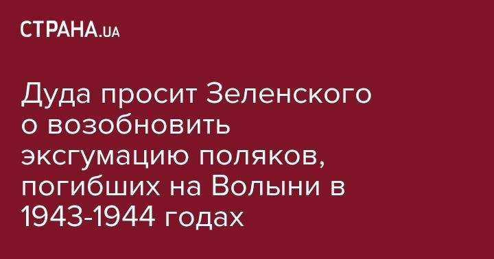 Владимир Зеленский - Анджей Дуда - Дуда просит Зеленского о возобновить эксгумацию поляков, погибших на Волыни в 1943-1944 годах - strana.ua - Украина - Киев - Польша - Варшава - Речь Посполитая - Брюссель