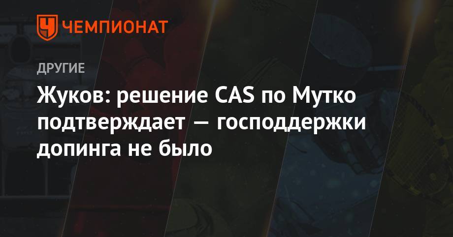 Виталий Мутко - Александр Жуков - Жуков: решение CAS по Мутко подтверждает — господдержки допинга не было - championat.com - Россия - Сочи