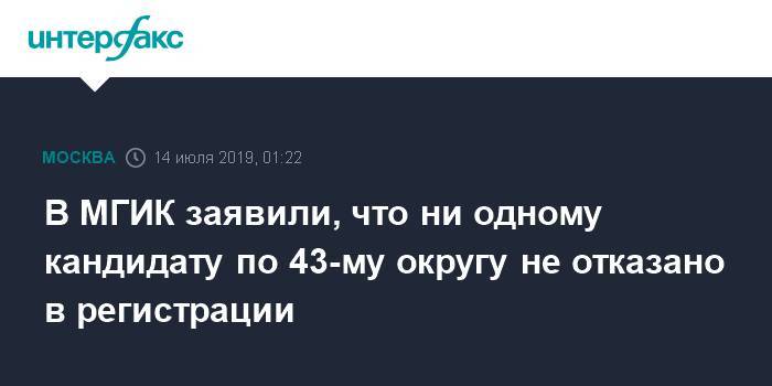 Любовь Соболь - Дмитрий Гудков - Илья Яшин - Александр Соколов - Дмитрий Булыкин - В МГИК заявили, что ни одному кандидату по 43-му округу не отказано в регистрации - interfax.ru - Москва - Москва