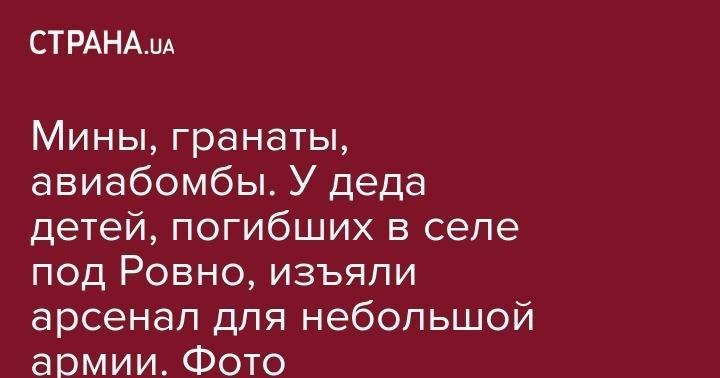 Мины, гранаты, авиабомбы. У деда детей, погибших в селе под Ровно, изъяли арсенал для небольшой армии. Фото - strana.ua - Украина - Ровенская обл.