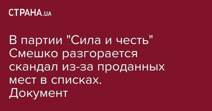 Петр Порошенко - Игорь Смешко - Алексей Порошенко - Вадим Денисенко - Владимир Заман - В партии "Сила и честь" Смешко разгорается скандал из-за проданных мест в списках. Документ - strana.ua - Винницкая обл. - Винница
