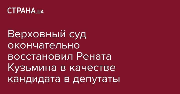 Ренат Кузьмин - Верховный суд окончательно восстановил Рената Кузьмина в качестве кандидата в депутаты - strana.ua - Украина