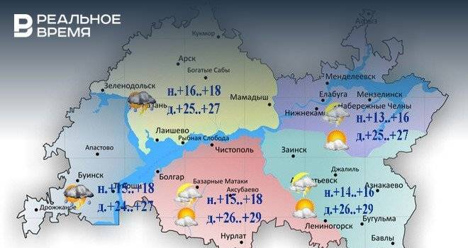 В Татарстане ожидается дождь, гроза и до +29°С - realnoevremya.ru - респ. Татарстан - Набережные Челны - Казань - Татарстан