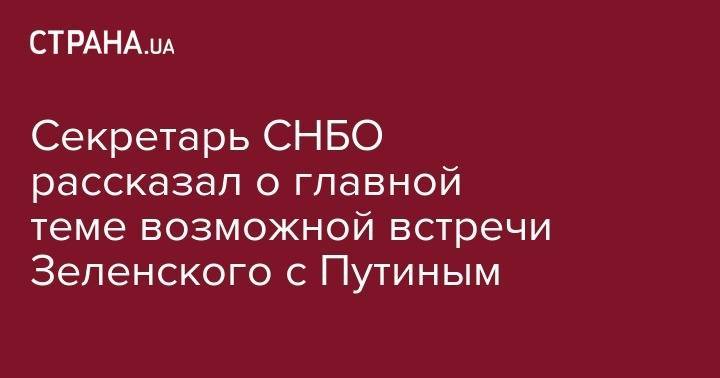 Владимир Зеленский - Владимир Путин - Александр Данилюк - Секретарь СНБО рассказал о главной теме возможной встречи Зеленского с Путиным - strana.ua - Россия - Украина