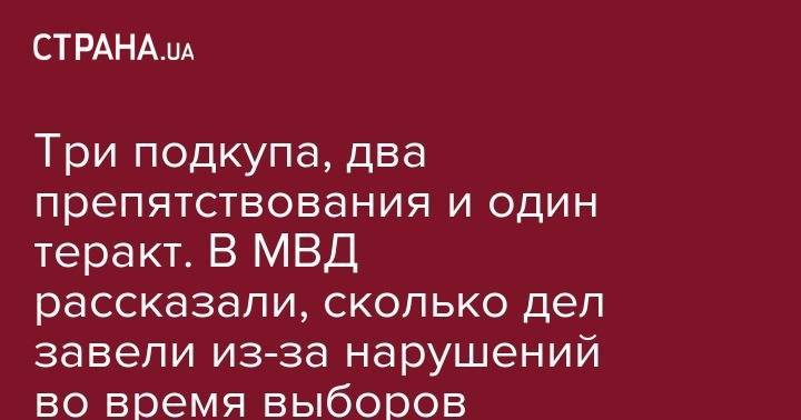 Зорян Шкиряк - Три подкупа, два препятствования и один теракт. В МВД рассказали, сколько дел завели из-за нарушений во время выборов - strana.ua - Украина - Киев - обл. Донецкая - Харьков