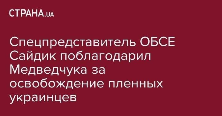 Владимир Зеленский - Виктор Медведчук - Мартин Сайдик - Спецпредставитель ОБСЕ Сайдик поблагодарил Медведчука за освобождение пленных украинцев - strana.ua - Украина - ДНР - ЛНР