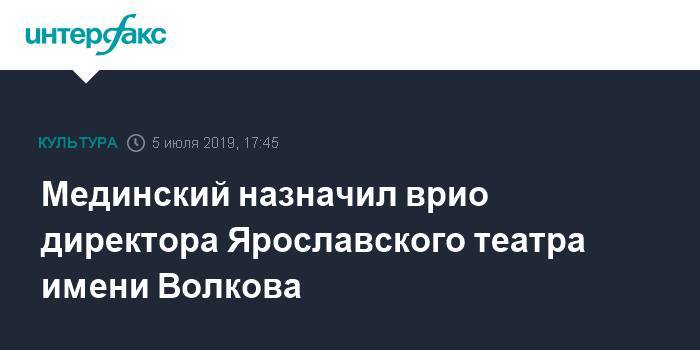 Владимир Мединский - Юрий Итин - Евгений Марчелли - Мединский назначил врио директора Ярославского театра имени Волкова - interfax.ru - Москва - Ярославль