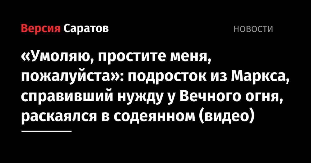 Николай Панков - «Умоляю, простите меня, пожалуйста»: подросток из Маркса, справивший нужду у Вечного огня, раскаялся в содеянном (видео) - nversia.ru