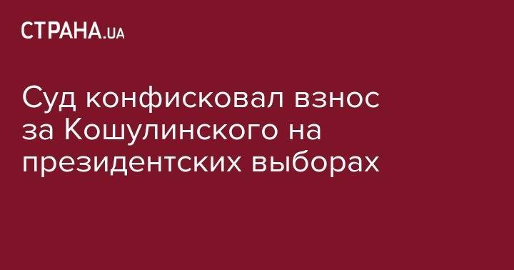 Руслан Кошулинский - Суд конфисковал взнос за Кошулинского на президентских выборах - strana.ua - Киев - Львов