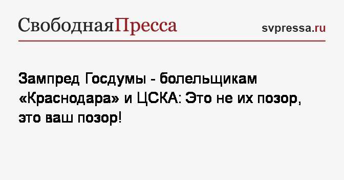 Игорь Лебедев - Зампред Госдумы&nbsp;— болельщикам «Краснодара» и ЦСКА: Это не их позор, это ваш позор! - svpressa.ru - Краснодар