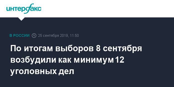 Элла Памфилова - По итогам выборов 8 сентября возбудили как минимум 12 уголовных дел - interfax.ru - Москва