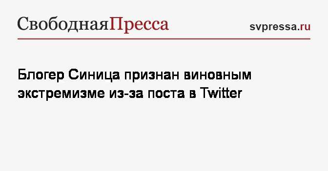 Владислав Синица - Блогер - Блогер Синица признан виновным экстремизме из-за поста в Twitter - svpressa.ru - Москва