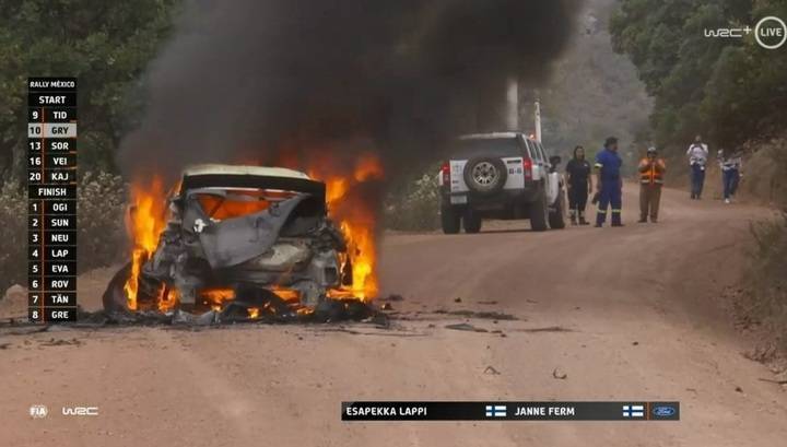 Ford Fiesta - Во время Ралли Мексики у финского гонщика полностью сгорела машина. Видео - vesti.ru - Мексика