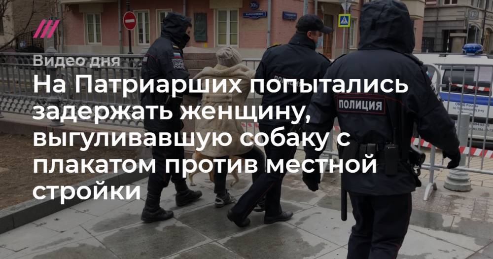 На Патриарших попытались задержать женщину, выгуливавшую собаку с плакатом против местной стройки. - tvrain.ru - Россия - район Пресненский