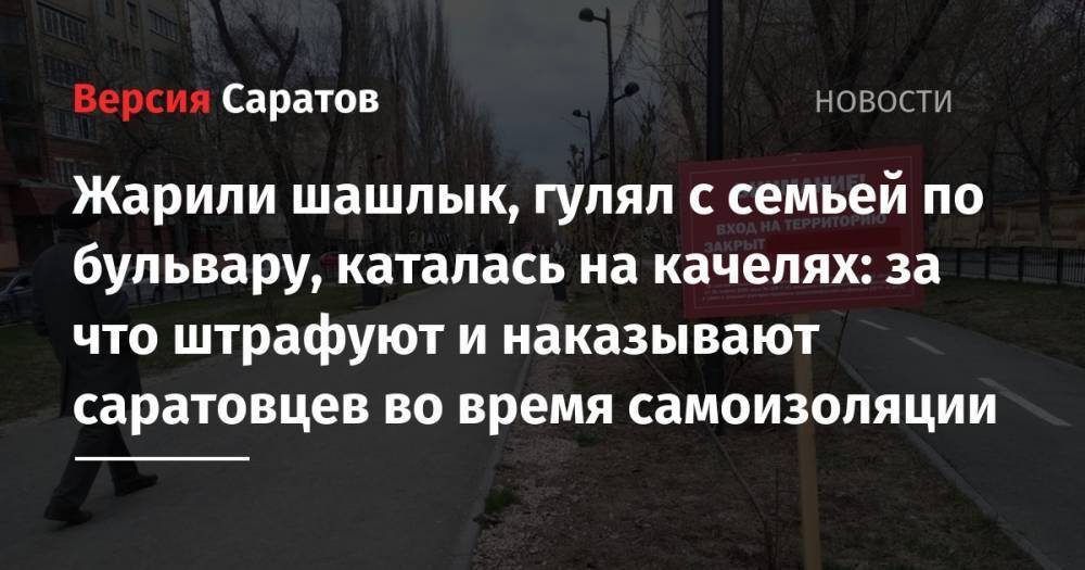 Жарили шашлык, гулял с семьей по бульвару, каталась на качелях: за что штрафуют и наказывают саратовцев во время самоизоляции - nversia.ru