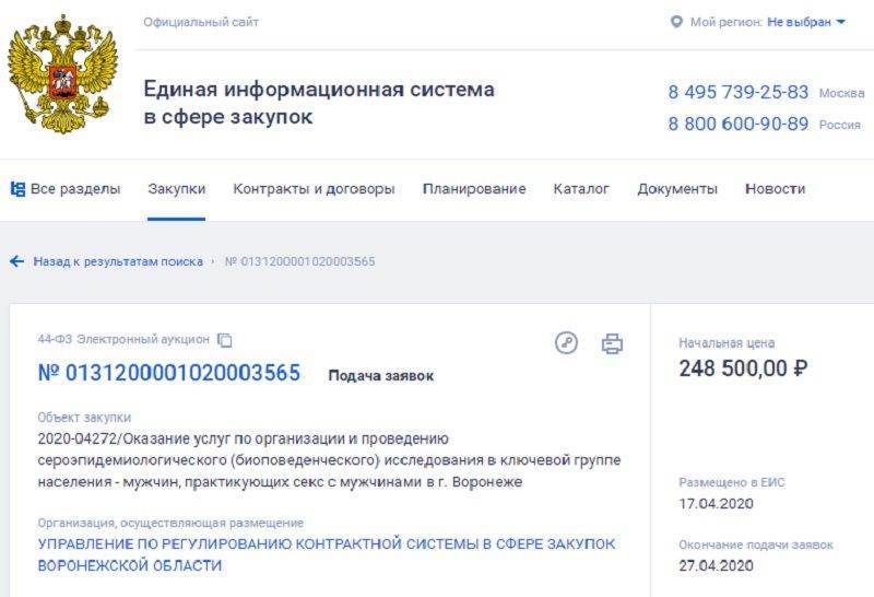 Чиновники в Воронеже разыскивают 100 гомосексуалистов за 248 тысяч бюджетных рублей - bloknot.ru - Воронеж - Воронежская обл.