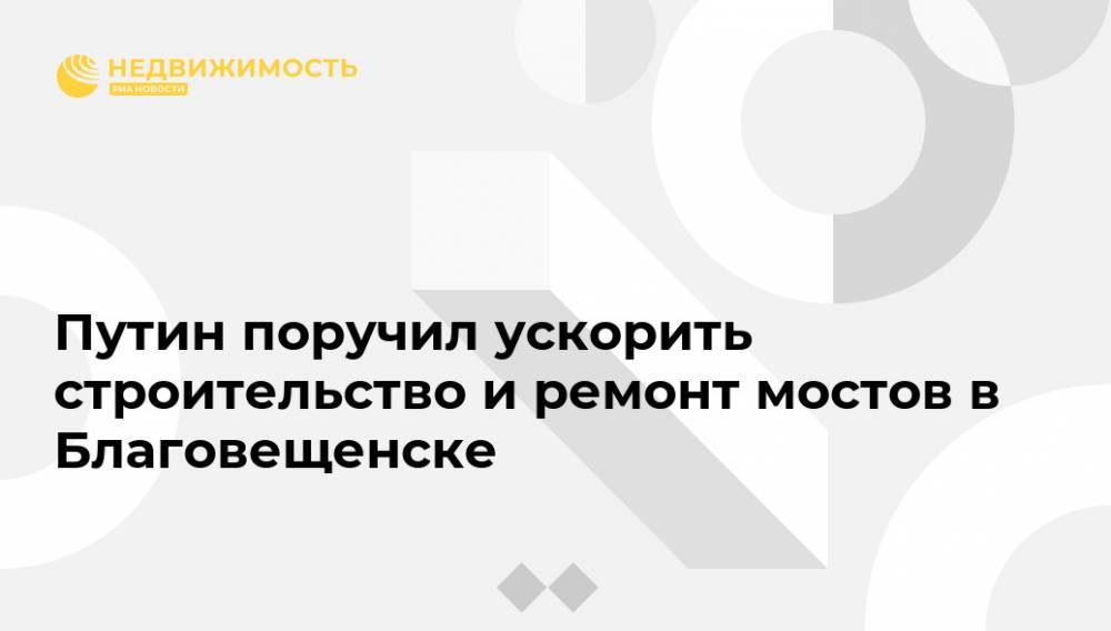 Владимир Путин - Василий Орлов - Путин поручил ускорить строительство и ремонт мостов в Благовещенске - realty.ria.ru - Москва - Россия - Амурская обл. - Благовещенск