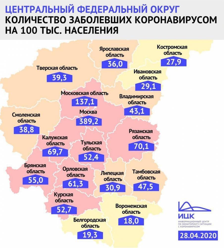 Стало известно, сколько в Воронежской области заболевших на 100 тыс. населения - moe-online.ru - Москва - Орловская обл. - Рязанская обл. - Воронежская обл. - Калужская обл.