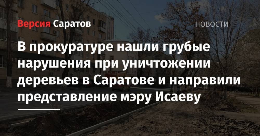 В прокуратуре нашли грубые нарушения при уничтожении деревьев в Саратове и направили представление мэру Исаеву - nversia.ru - Саратов