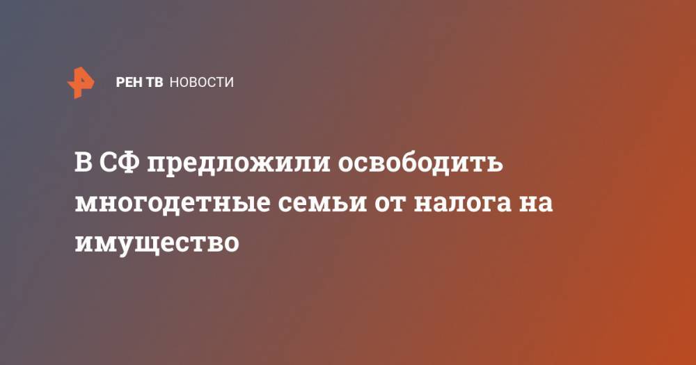 Ирина Рукавишникова - В СФ предложили освободить многодетные семьи от налога на имущество - ren.tv - Россия