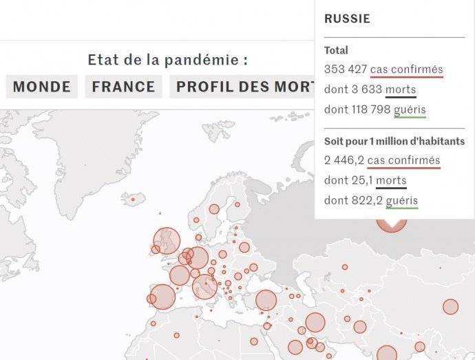 Французская газета Le Monde опубликовала карту распространения коронавируса с "российским" Крымом - prm.ua - Россия - Крым - Франция - Франція