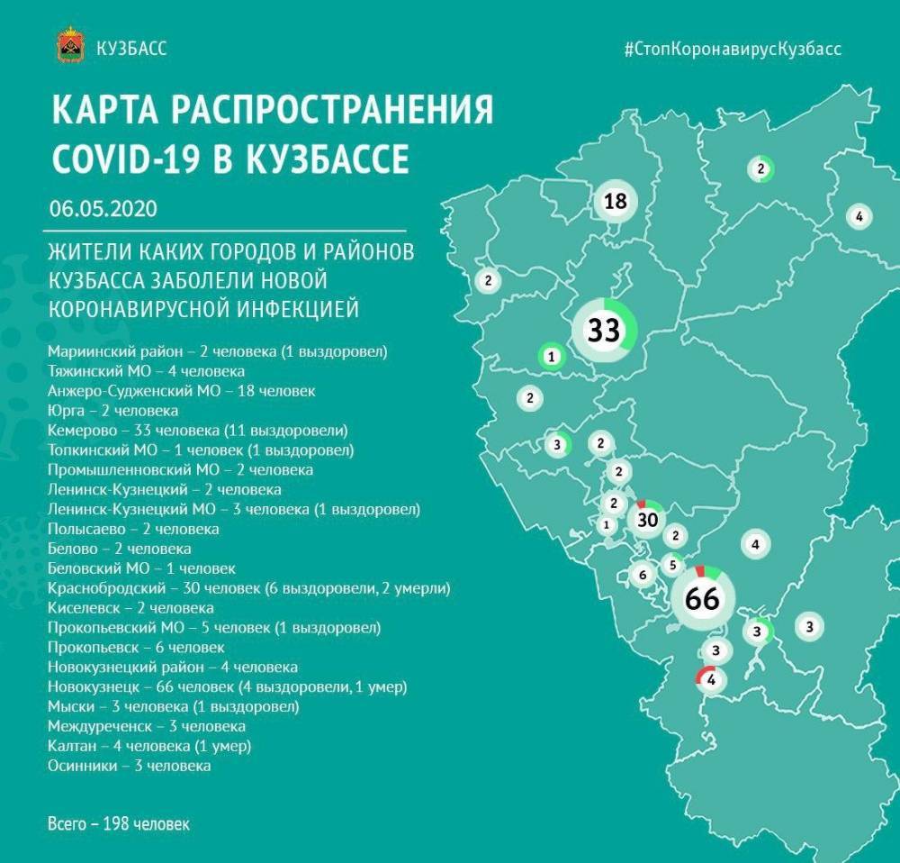 Опубликована карта распространения коронавируса в Кузбассе на 6 мая - gazeta.a42.ru - Кемеровская обл. - Прокопьевск