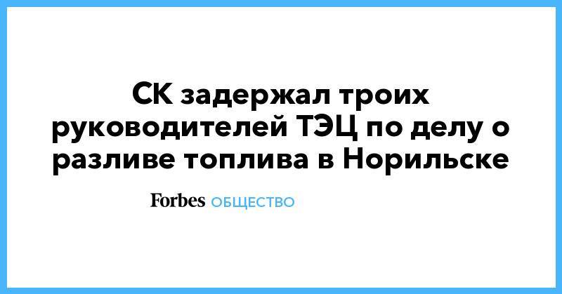 Владимир Потанин - СК задержал троих руководителей ТЭЦ по делу о разливе топлива в Норильске - forbes.ru - Россия - Норильск