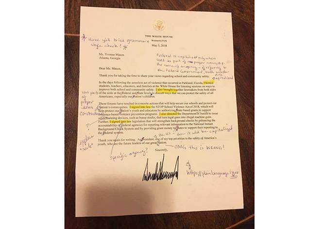 Дональд Трамп - Учительница исправила ошибки в письме Трампа и отправила его обратно - vinegret.cz - США - шт.Флорида
