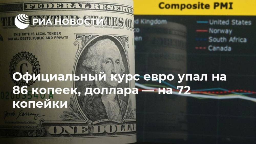 Официальный курс евро упал на 86 копеек, доллара — на 72 копейки - ria.ru - Москва - Россия