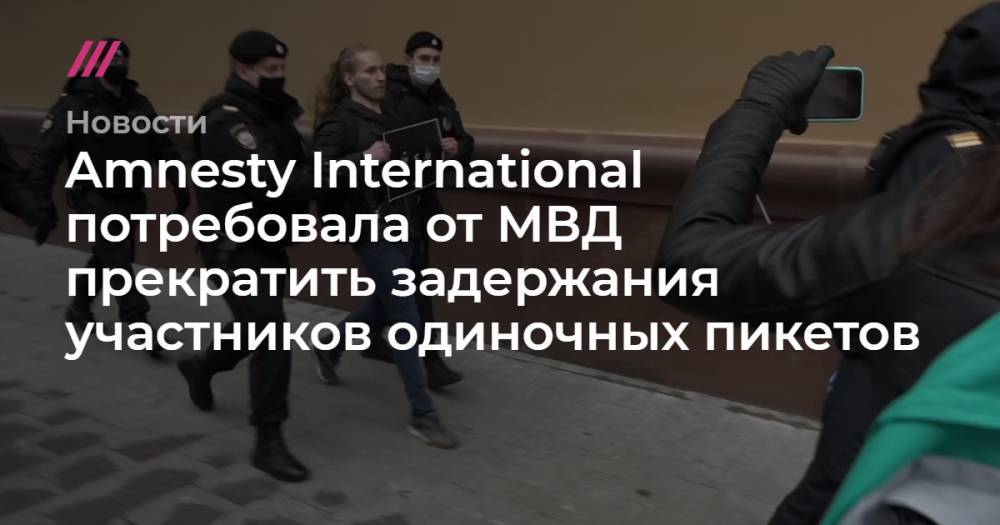 Amnesty International потребовала от МВД прекратить задержания участников одиночных пикетов - tvrain.ru - Москва - Россия - Санкт-Петербург