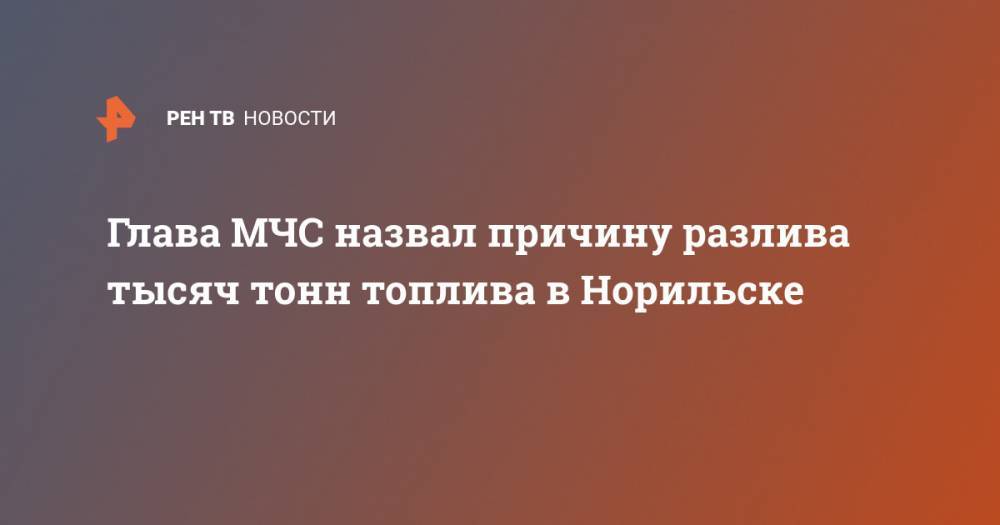 Владимир Путин - Евгений Зиничев - Глава МЧС назвал причину разлива тысяч тонн топлива в Норильске - ren.tv - Россия - Норильск