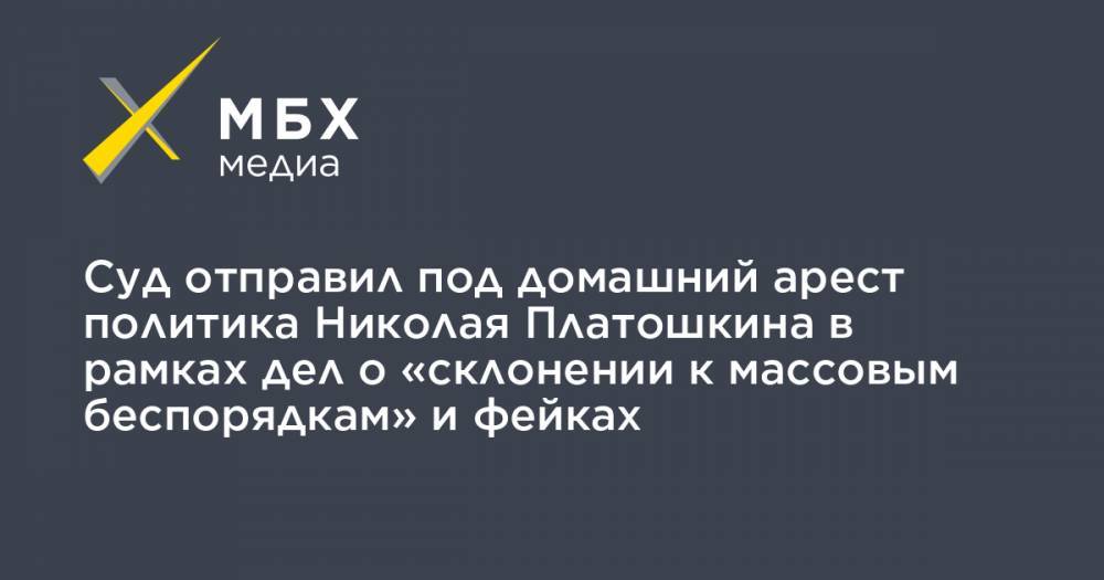 Николай Платошкин - Ирина Морозова - Суд отправил под домашний арест политика Николая Платошкина в рамках дел о «склонении к массовым беспорядкам» и фейках - mbk.news - Москва - Россия