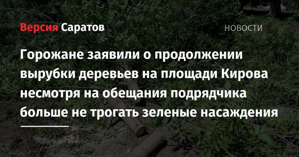 Горожане заявили о продолжении вырубки деревьев на площади Кирова несмотря на обещания подрядчика больше не трогать зеленые насаждения - nversia.ru - Саратов