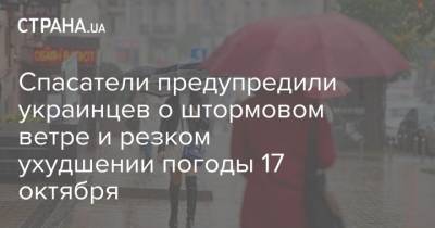 Наталья Диденко - Спасатели предупредили украинцев о штормовом ветре и резком ухудшении погоды 17 октября - strana.ua - Украина - Киевская обл. - Сумская обл. - Одесская обл.