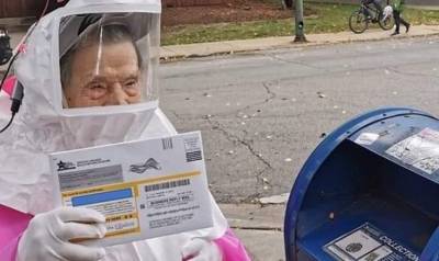 102-летняя американка стала знаменитостью, проголосовав в защитном костюме - usa.one