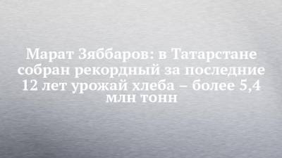 Марат Зяббаров - Марат Зяббаров: в Татарстане собран рекордный за последние 12 лет урожай хлеба – более 5,4 млн тонн - chelny-izvest.ru - респ. Татарстан