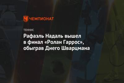 Джокович Новак - Рафаэль Надаль - Тим Доминик - Ролан Гаррос - Диего Шварцман - Рафаэль Надаль вышел в финал «Ролан Гаррос», обыграв Диего Шварцмана - championat.com - Франция - Сербия - Греция - Аргентина - Циципас