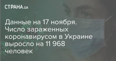 Данные на 17 ноября. Число зараженных коронавирусом в Украине выросло на 11 968 человек - strana.ua - Украина - Киев - Запорожская обл. - Днепропетровская обл. - Черкасская обл. - Одесская обл.