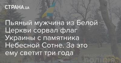 Пьяный мужчина из Белой Церкви сорвал флаг Украины с памятника Небесной Сотне. За это ему светит три года - strana.ua - Украина - Белая Церковь