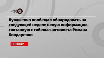 Роман Бондаренко - Лукашенко пообещал обнародовать на следующей неделе некую информацию, связанную с гибелью активиста Романа Бондаренко - echo.msk.ru